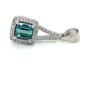 Blue Tourmaline 1.70ct White Gold Silver Pendant